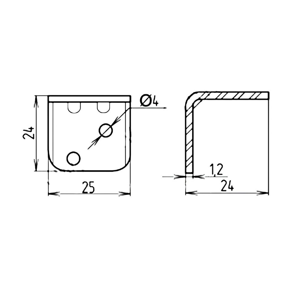 Уголок крепежный 24х24х25х1.2мм, металлик