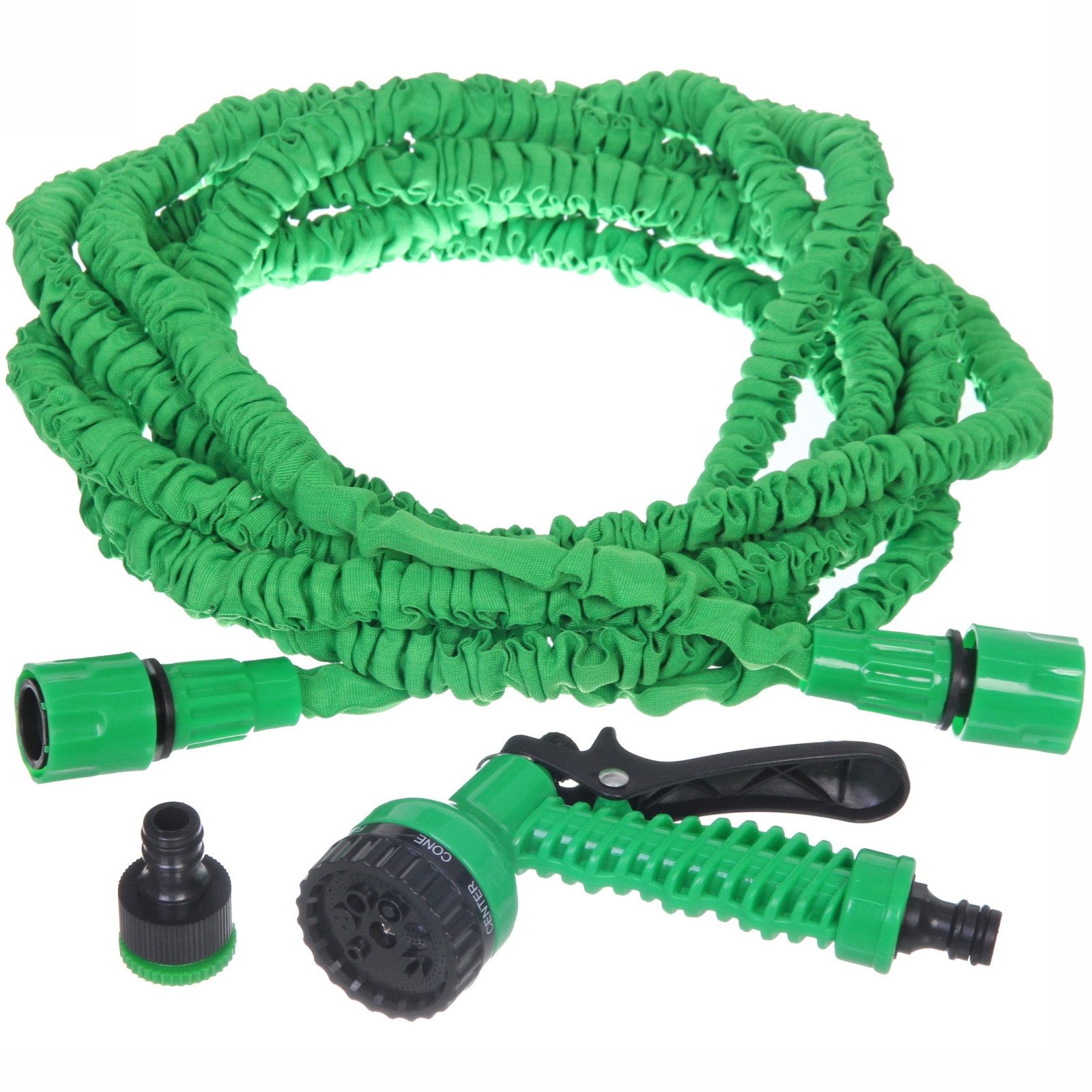 Шланг для полива растягивающийся 15 м Чудо с пистолетом и коннекторами зеленый
