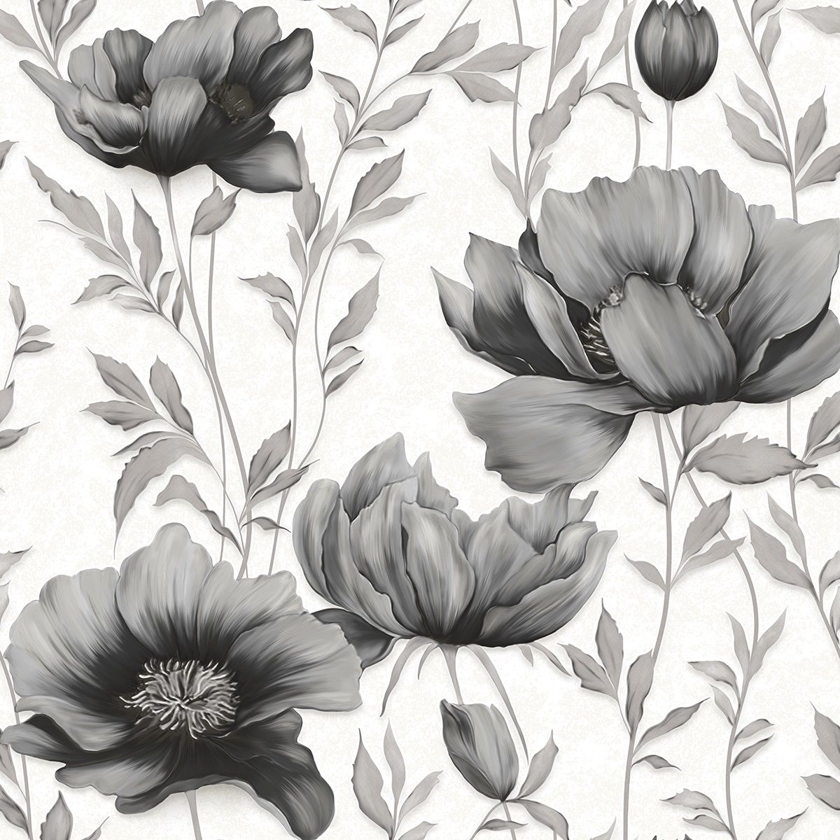 Обои Саратовские Салмон С14Ф Ф898 гр 3 06 черные цветы крупные маки 0,53х10,05 м