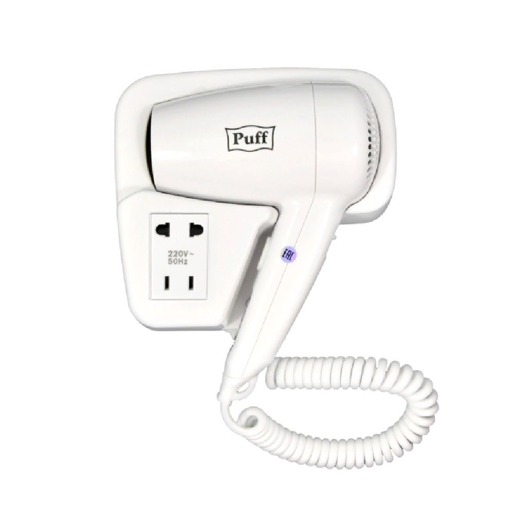 Фен для волос настенный Puff-1200B 1200Вт белый с розеткой