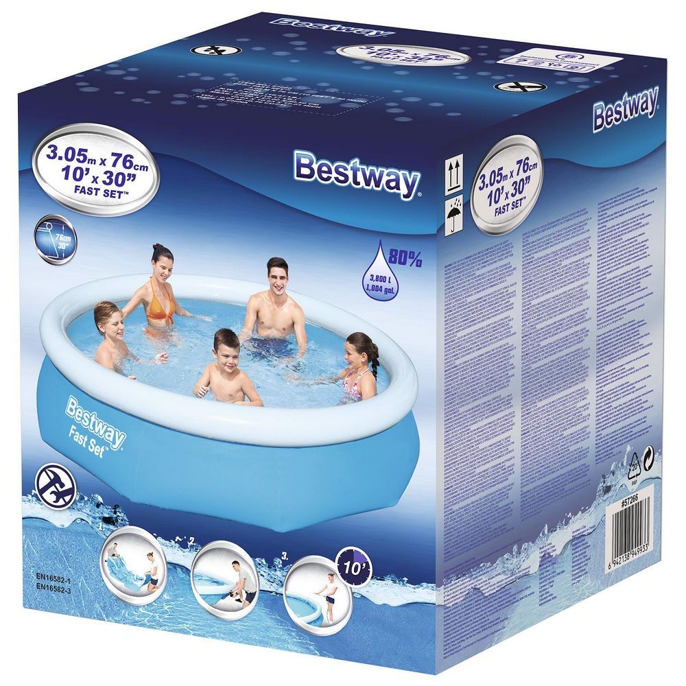 Бассейн надувной круглый 305х76 см 3800 л Bestway Fast Set 57266