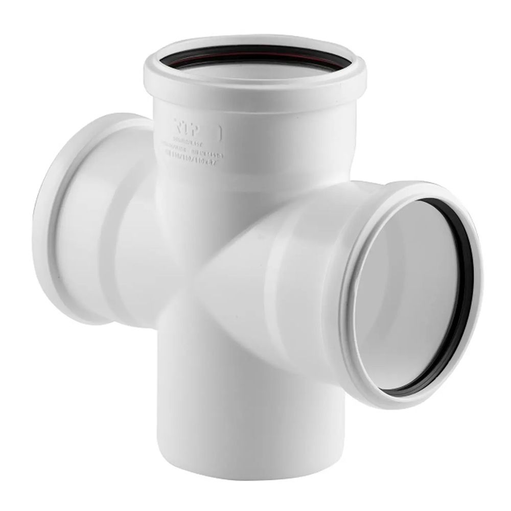 Крестовина одноплоскостная малошумной канализации 110х110х110 мм 87° Elite