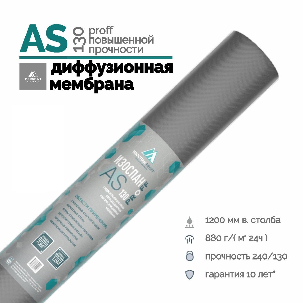 Гидро-ветрозащитная паропроницаемая мембрана Изоспан AS 130 70 м2