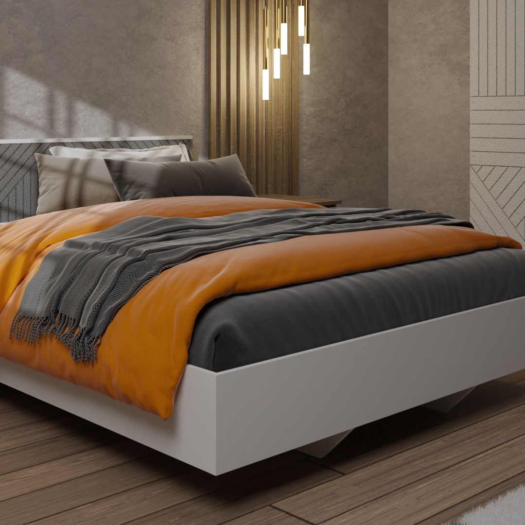 Кровать Копенгаген 1600х2000 мм парящая Серый графит/Белый с настилом