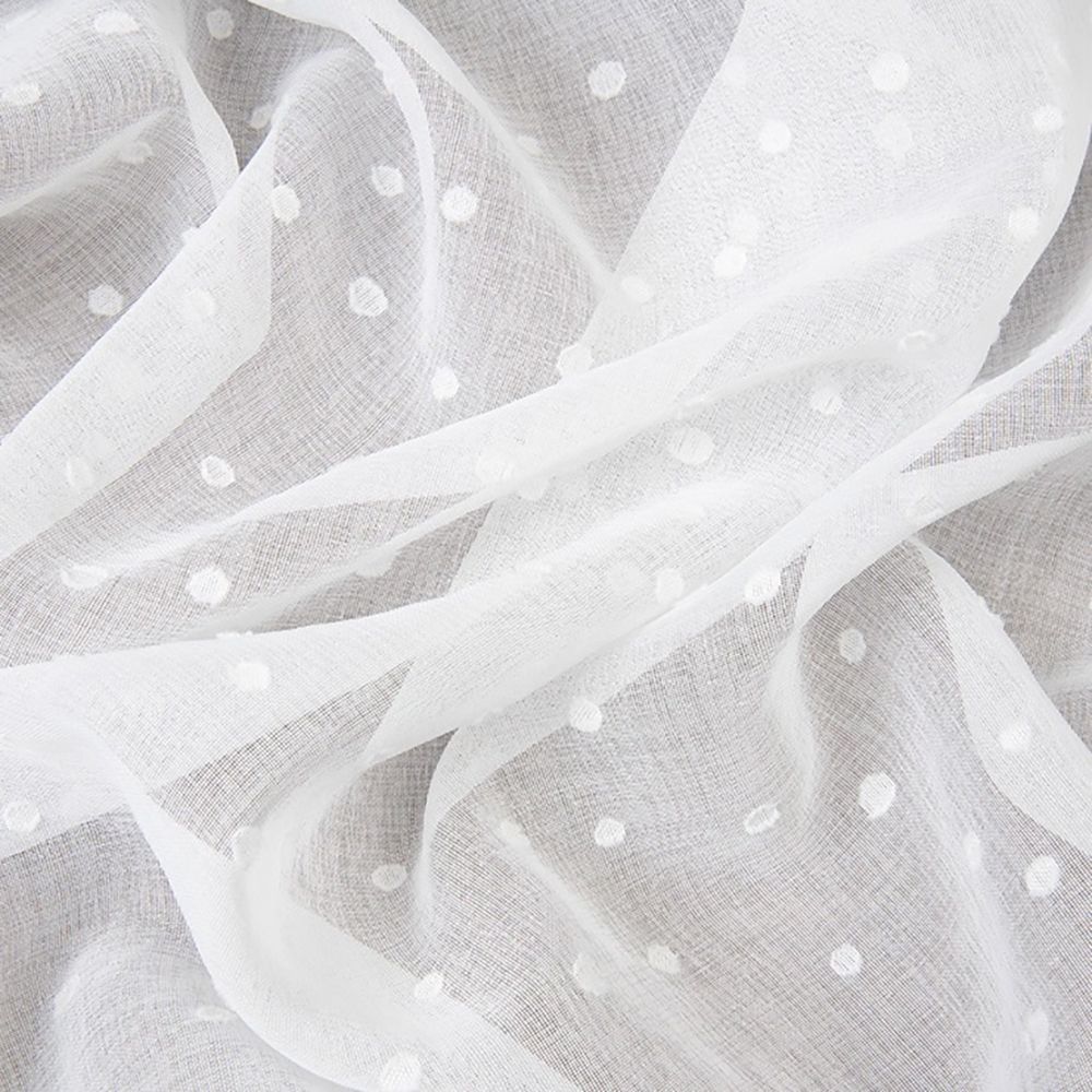 Ткань для штор Тюль лен Спот белый с утяжелителем