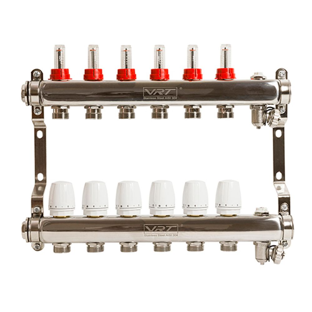 Коллекторная группа 1"х3/4'' евроконус 6 выходов c расходомерами VRT