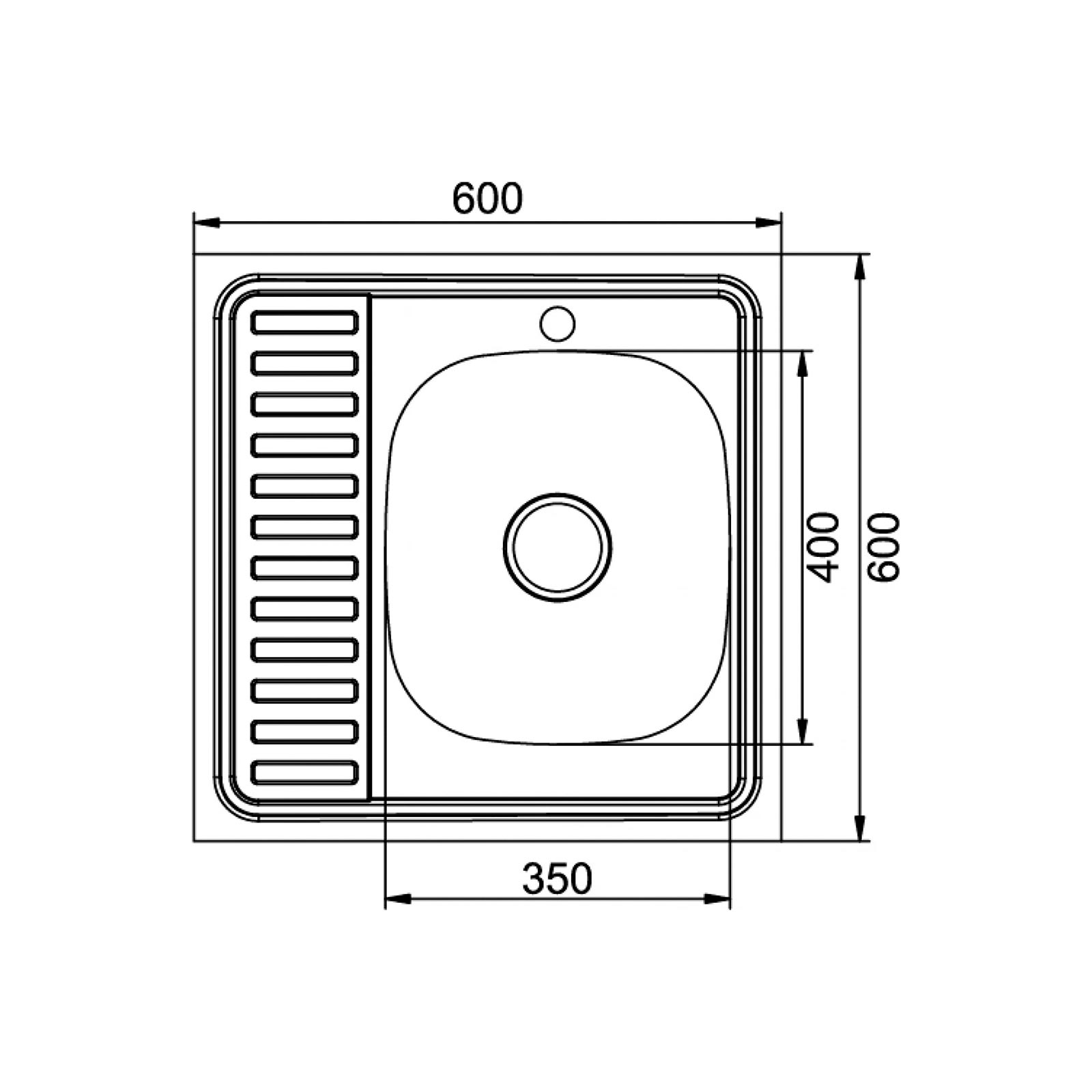 Мойка накладная MIXLINE 600х600х0,6мм прав вып 3 1/2 16см