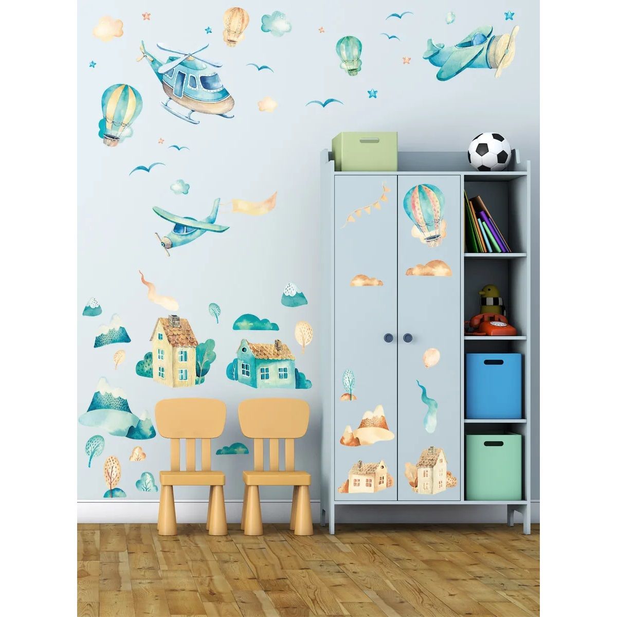 Наклейка интерьерная KO 6003 Декоретто Акварельный воздушный парад с самолетами