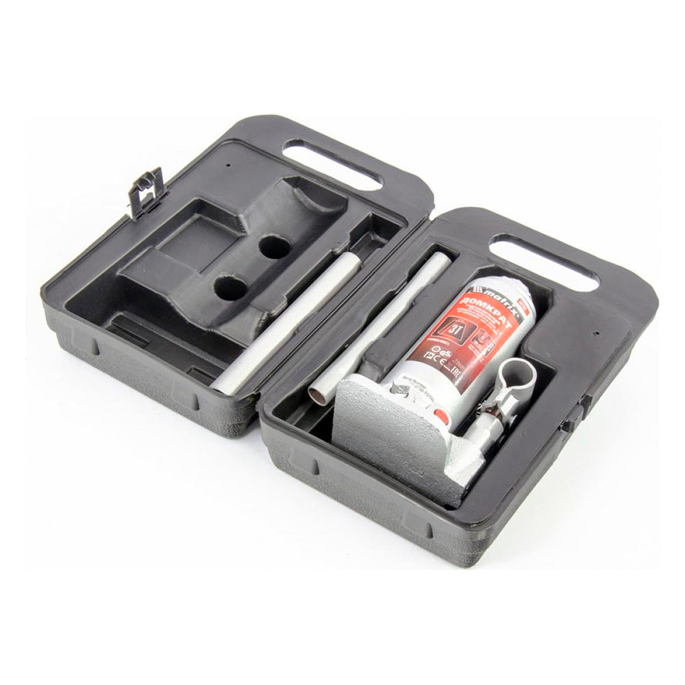 Домкрат гидравлический бутылочный 3т h  подъёма194-372 мм в пласт.кейсе MATRIX MASTER