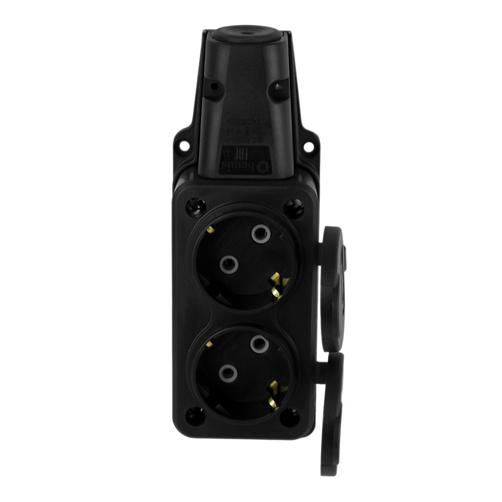 КОЛОДКА 2 гн с заземл и крышкой каучук чёрн BK1-1402-2612 220В 16А, IP55