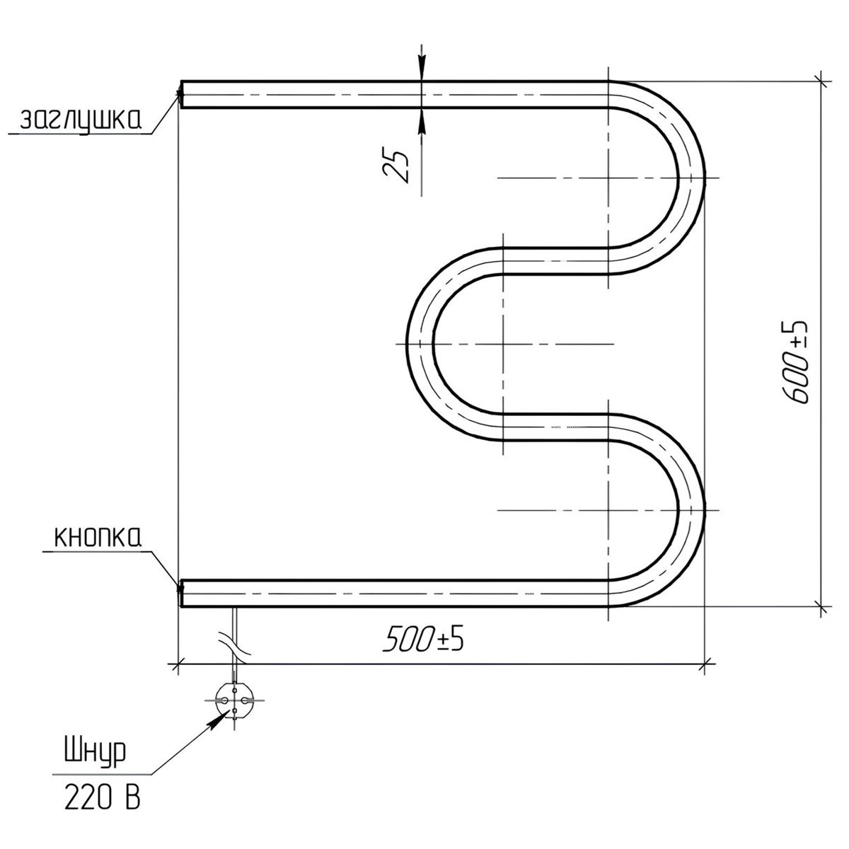 Полотенцесушитель электрический М-образный ПСН-02-03 50х60 см