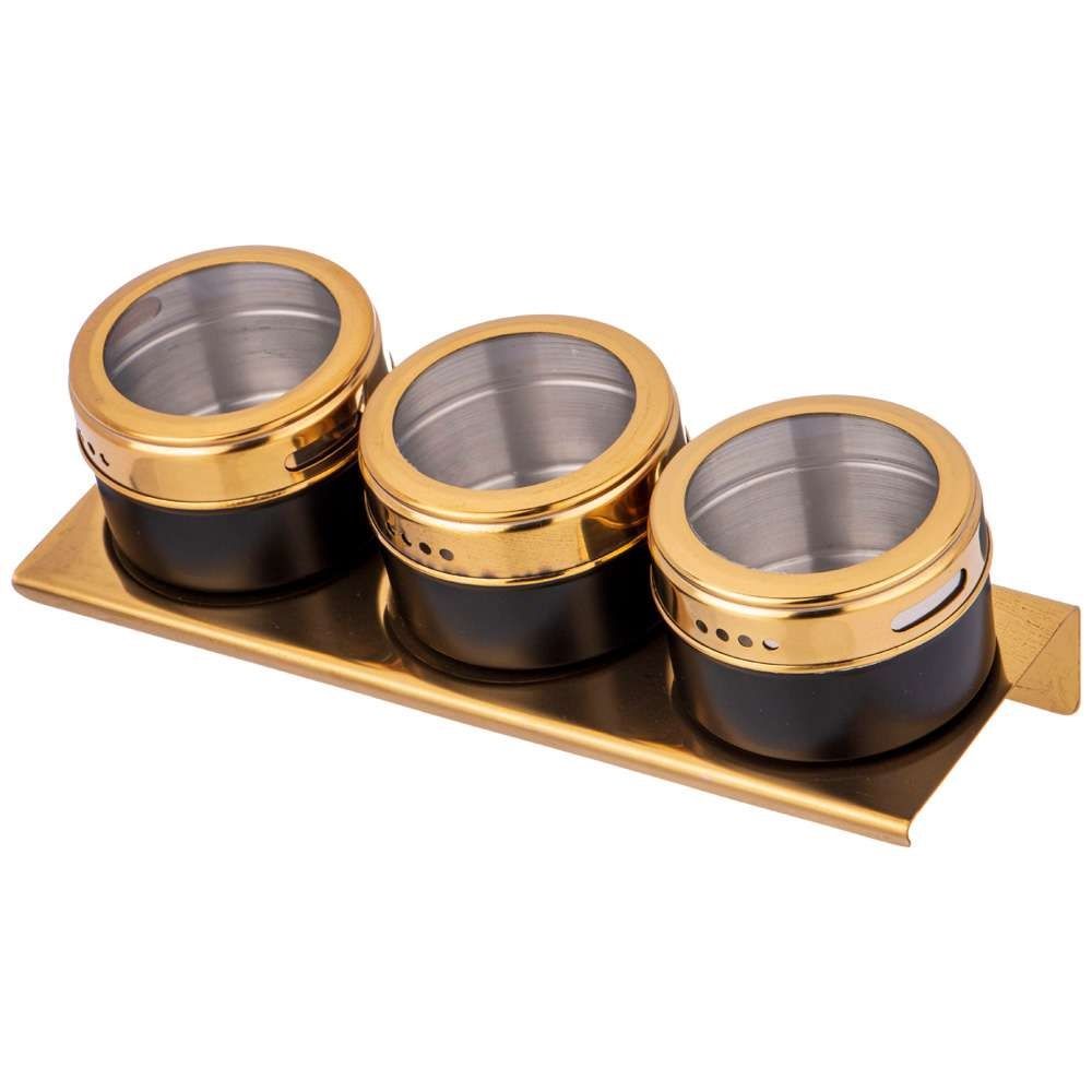 Набор для специй Agness Черное золото 4 пр на магнитах металлическая подставка 912-033