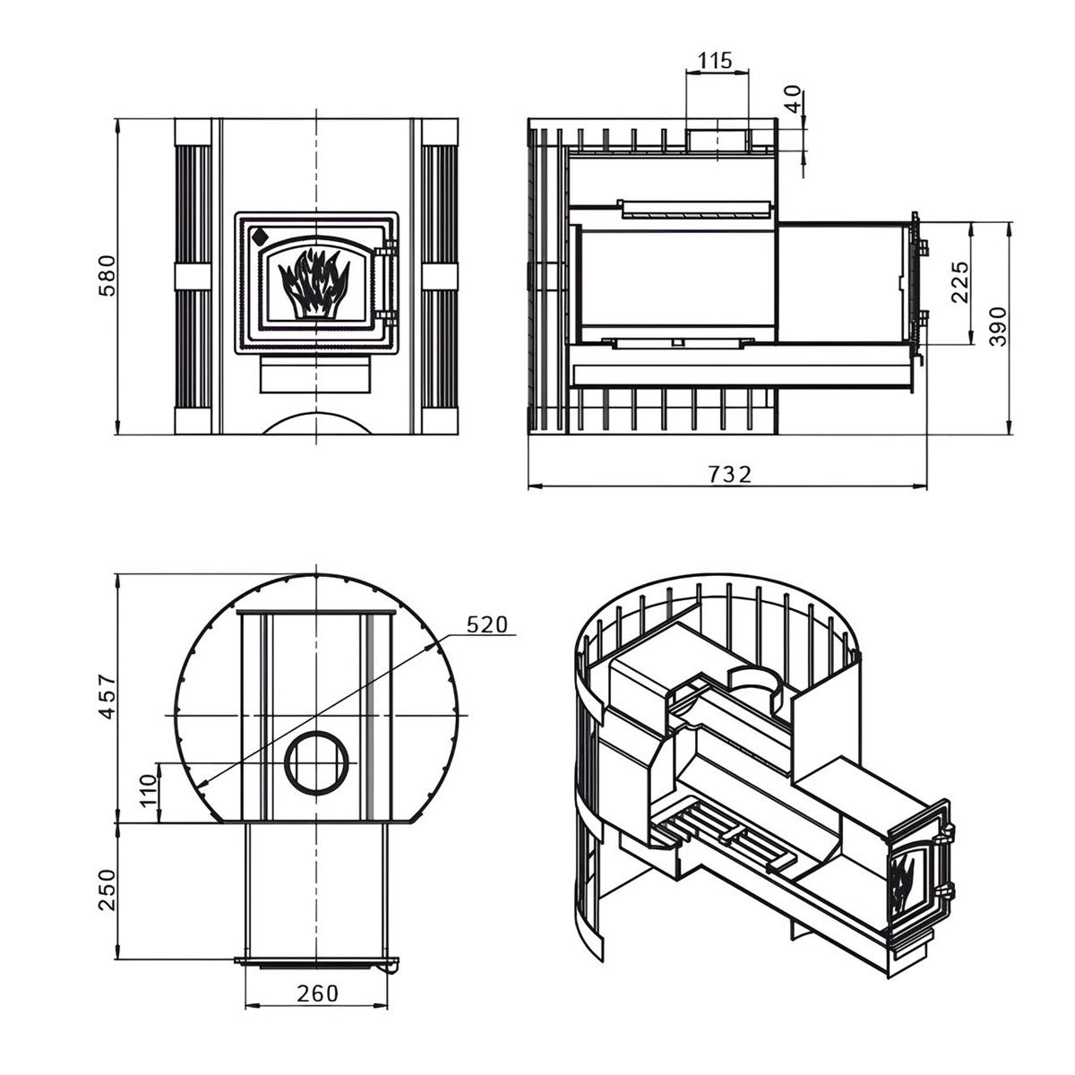 Печь банная Везувий Скиф Стандарт 12 ДТ-3С