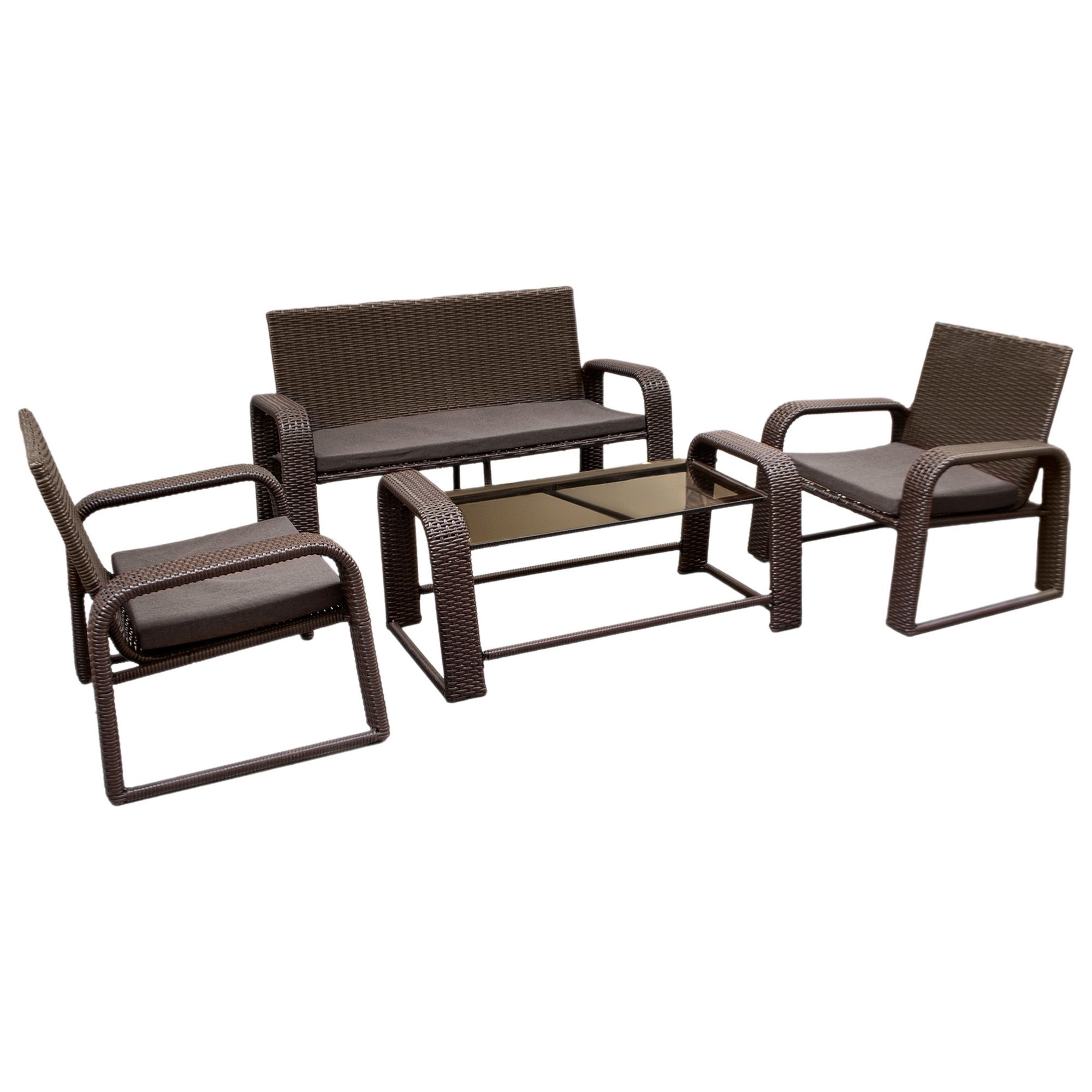 Комплект плетеной мебели Комфорт искусственный ротанг (стол, 2 кресла, диван, 3 подушки) шоколад