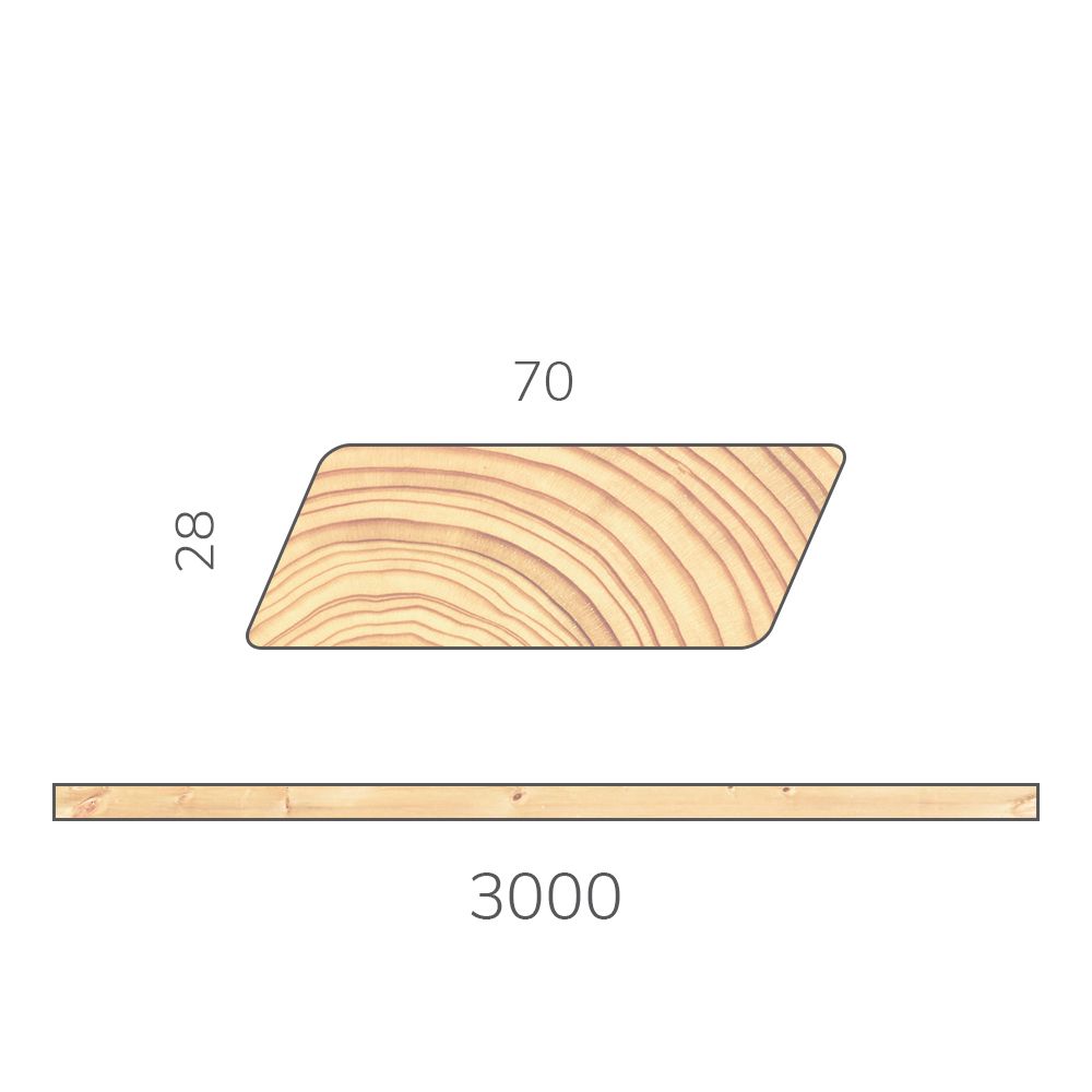 Брусок сращенный 28х70х3000 мм декоративный скошенный хвоя без сучков