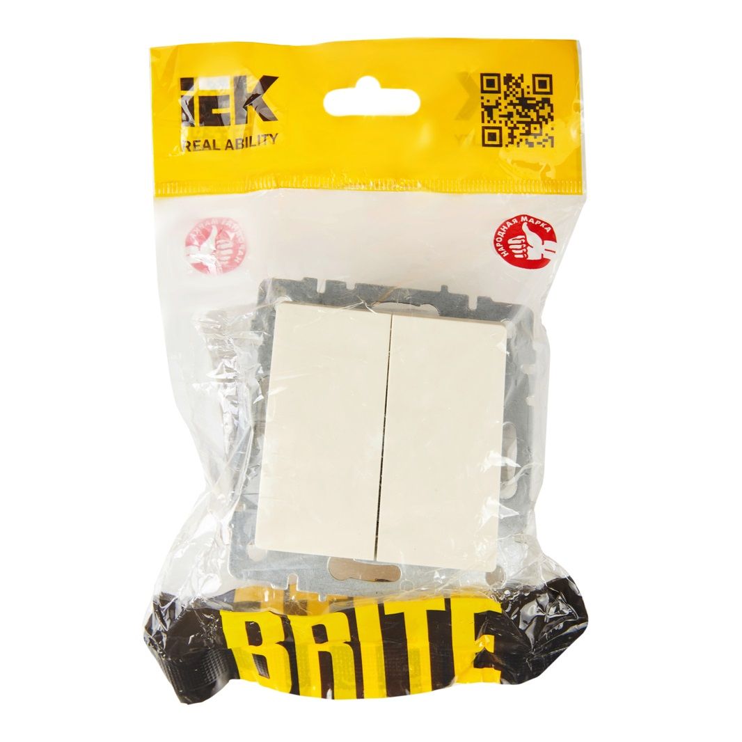 Выключатель проходной 2 клавиши Brite ВС10-2-6-БрКр 10А бежевый IEK BR-V22-0-10-K10