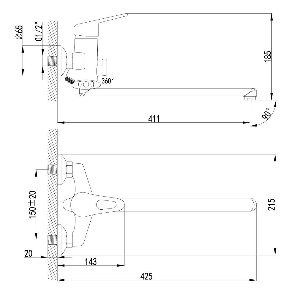 Смеситель для ванны Lemark Luna LM4151C однорычажный плоский излив