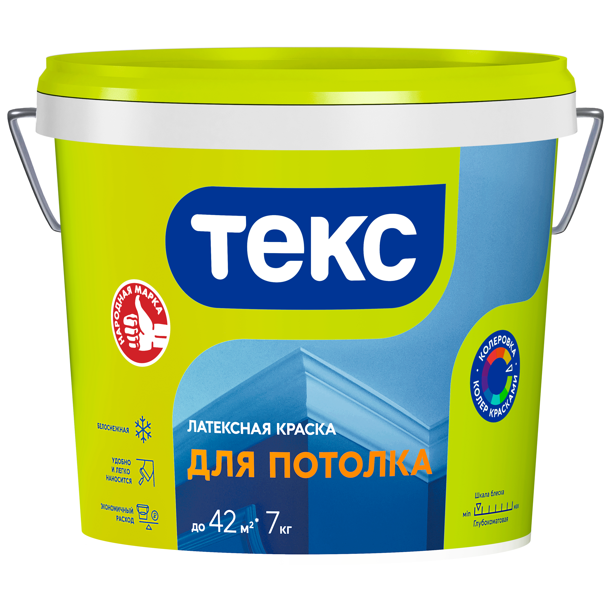 Краска ВД для потолка Текс Универсал, белоснежная, 7 кг