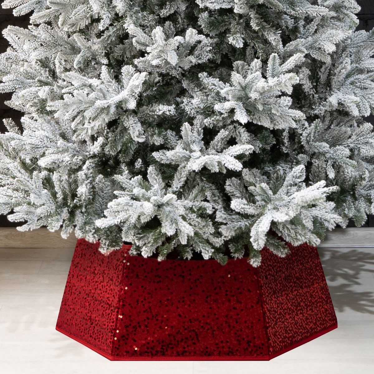 Юбка для основания елки Моя Елочка d68 см h25 см красный с пайетками 2025-0578