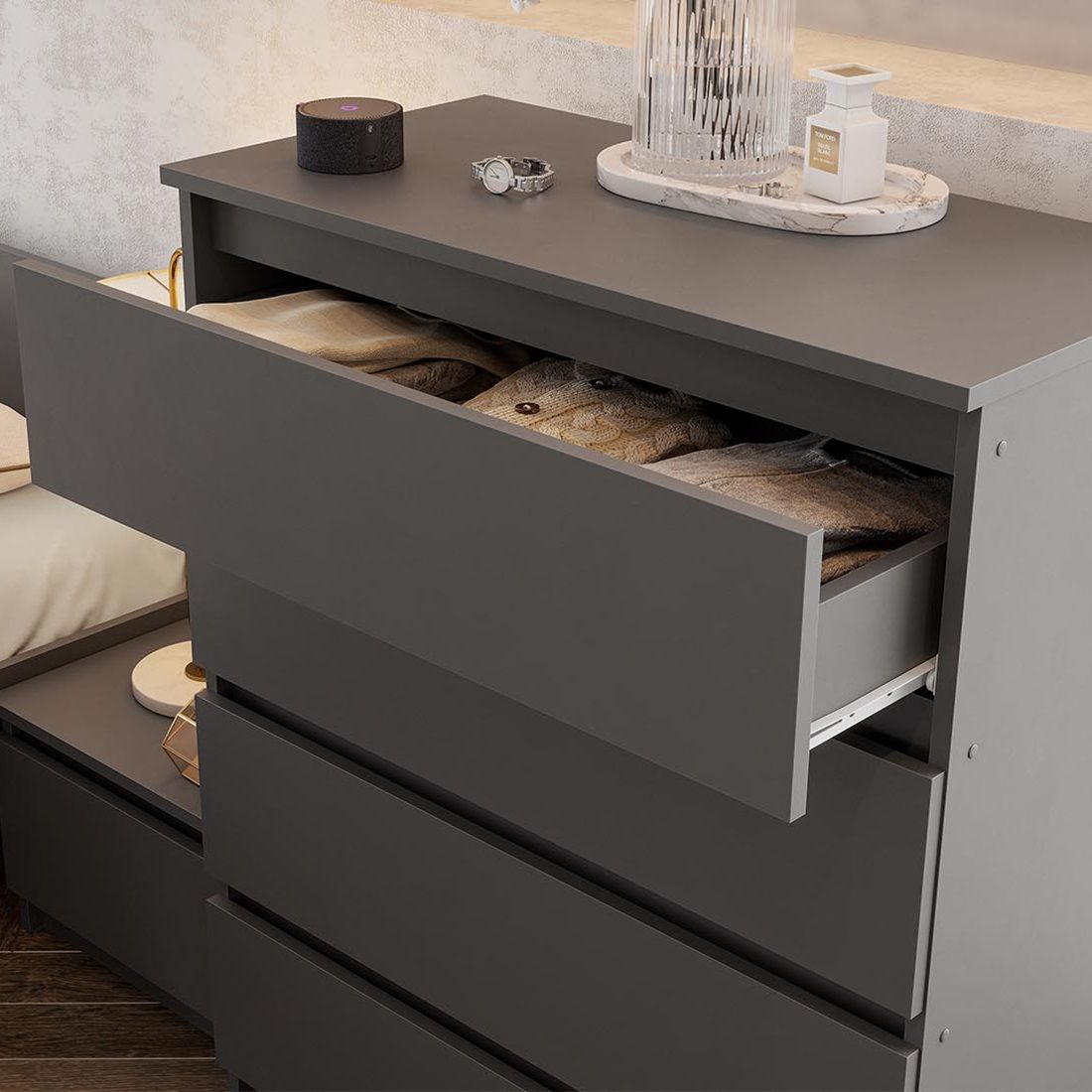 Комод Денвер 801х978х390 мм 4 ящика Графит серый