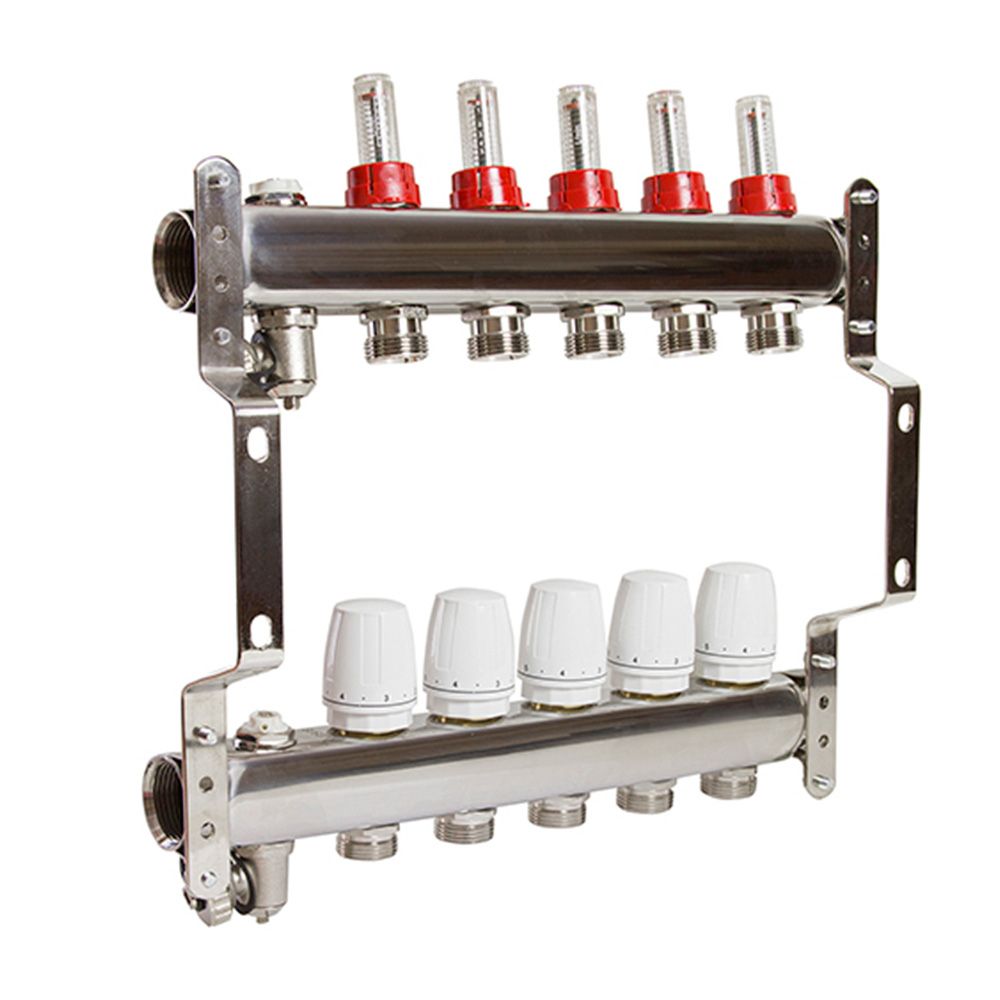 Коллекторная группа 1"х3/4'' евроконус 5 выходов c расходомерами VRT