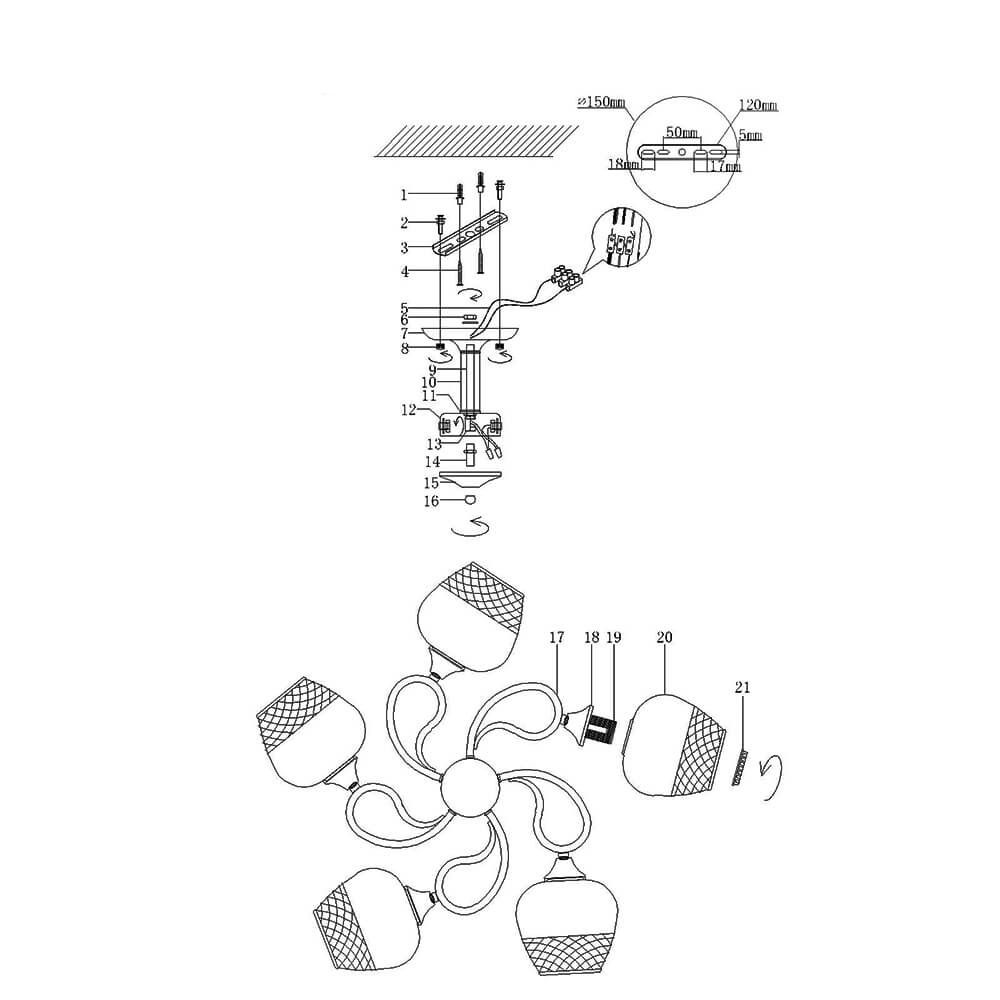 Люстра потолочная 5 ламп Е27 MX355-5