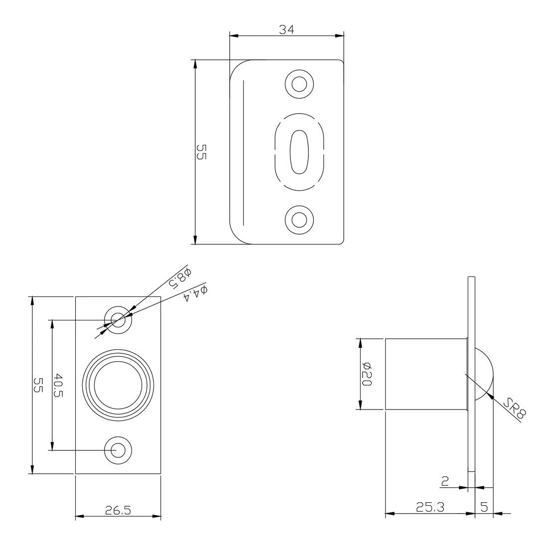 Защелка межкомнатная шариковая Bussare BL черный