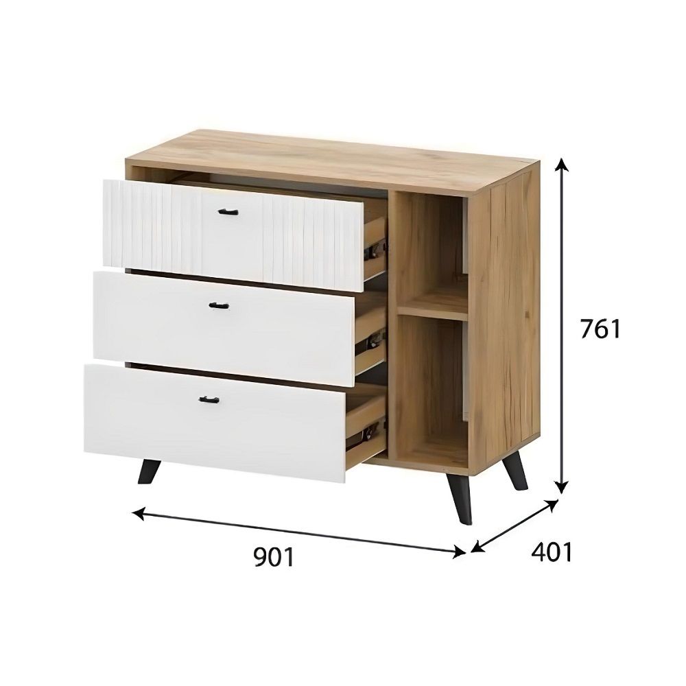 Комод Милан 901х761х401 мм 3 ящика Дуб Золотой/Белый матовый