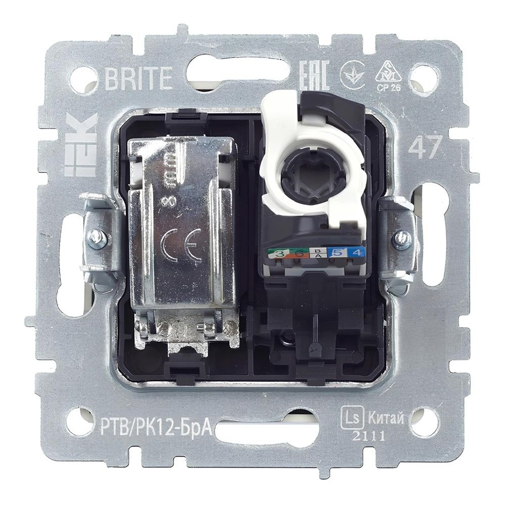 Розетка двойная TV+RJ45 категории 5E РТВ/РК12-БрА Brite алюминий IEK BR-AK20-1-K47