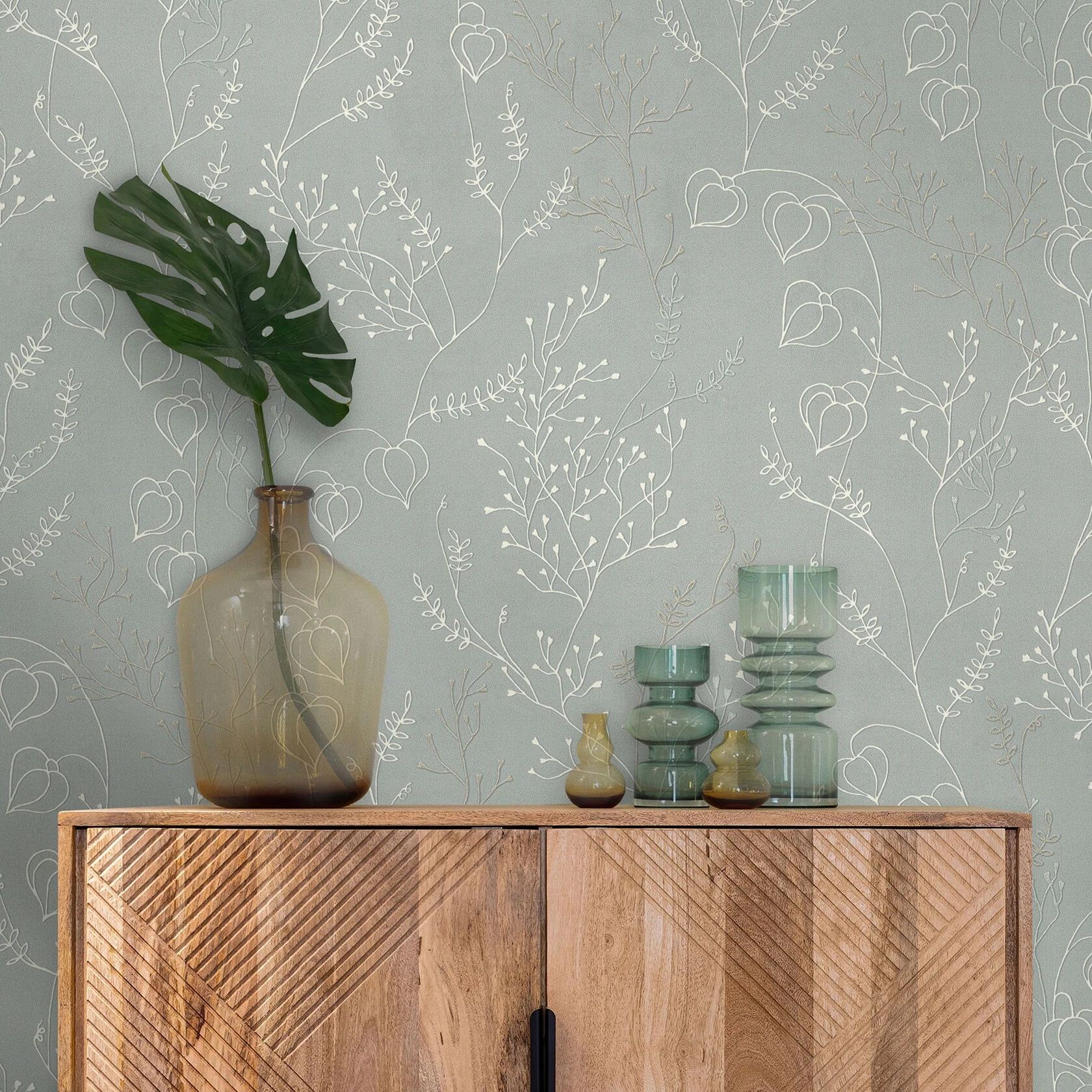 Обои Euro Decor Physalis 7307-11 серые цветы мелкие физалис 1,06х10,05 м