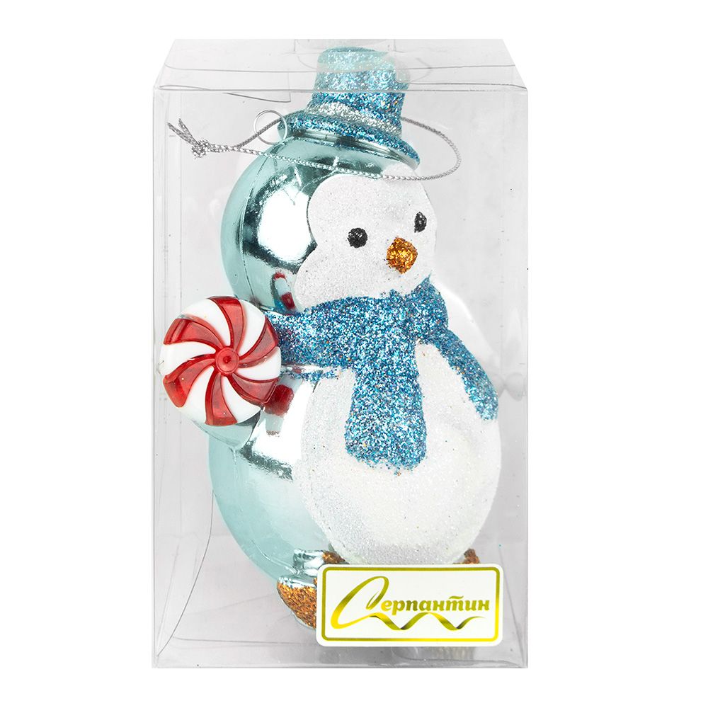 Игрушка елочная Пингвин с леденцом 10х6х11 см голубой