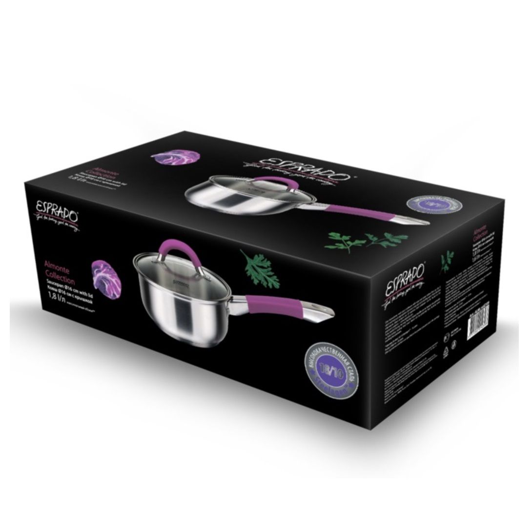 Ковш Esprado Almonte с крышкой нержавеющая сталь 1,8 л 16х9 см ALML16SE109