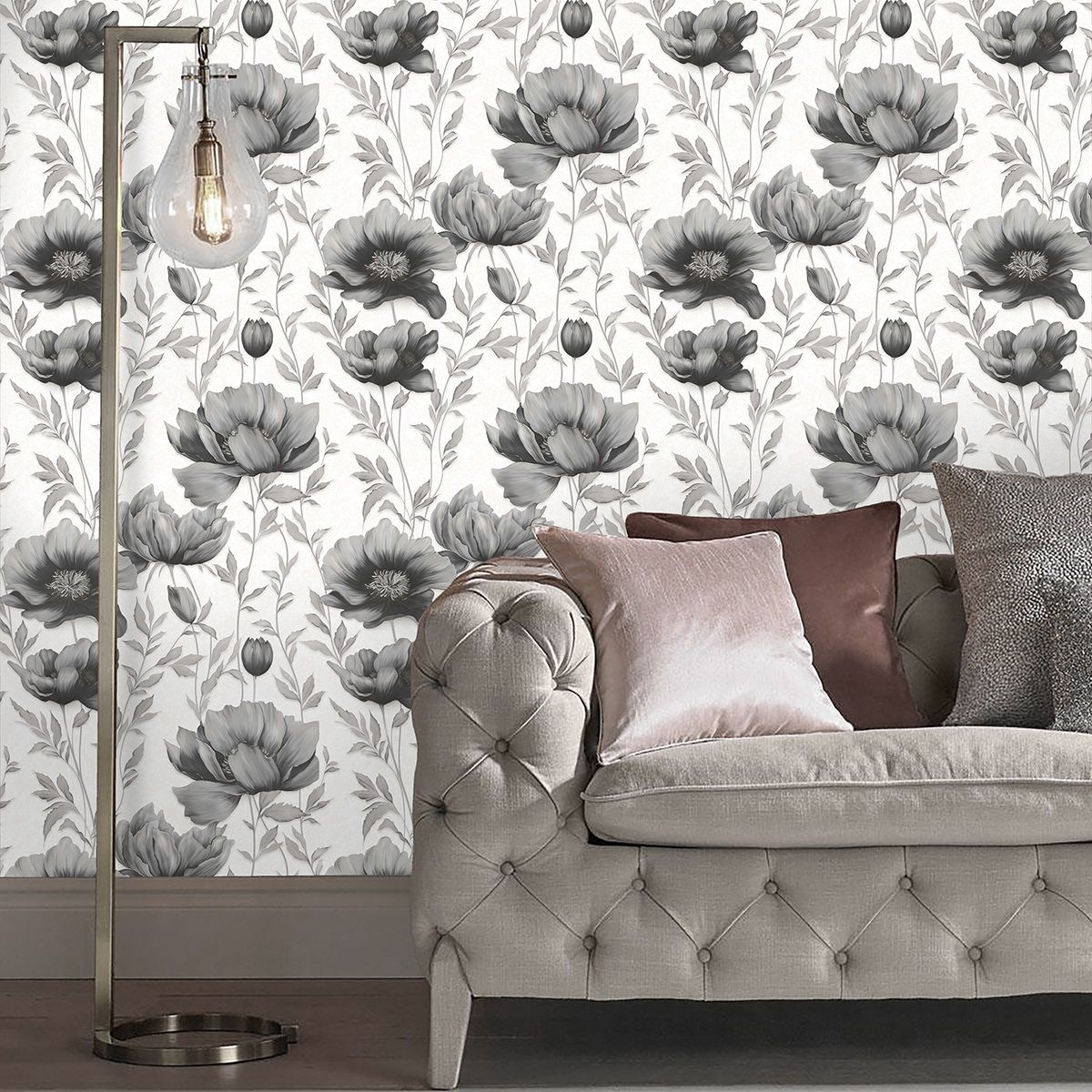 Обои Саратовские Салмон С14Ф Ф898 гр 3 06 черные цветы крупные маки 0,53х10,05 м