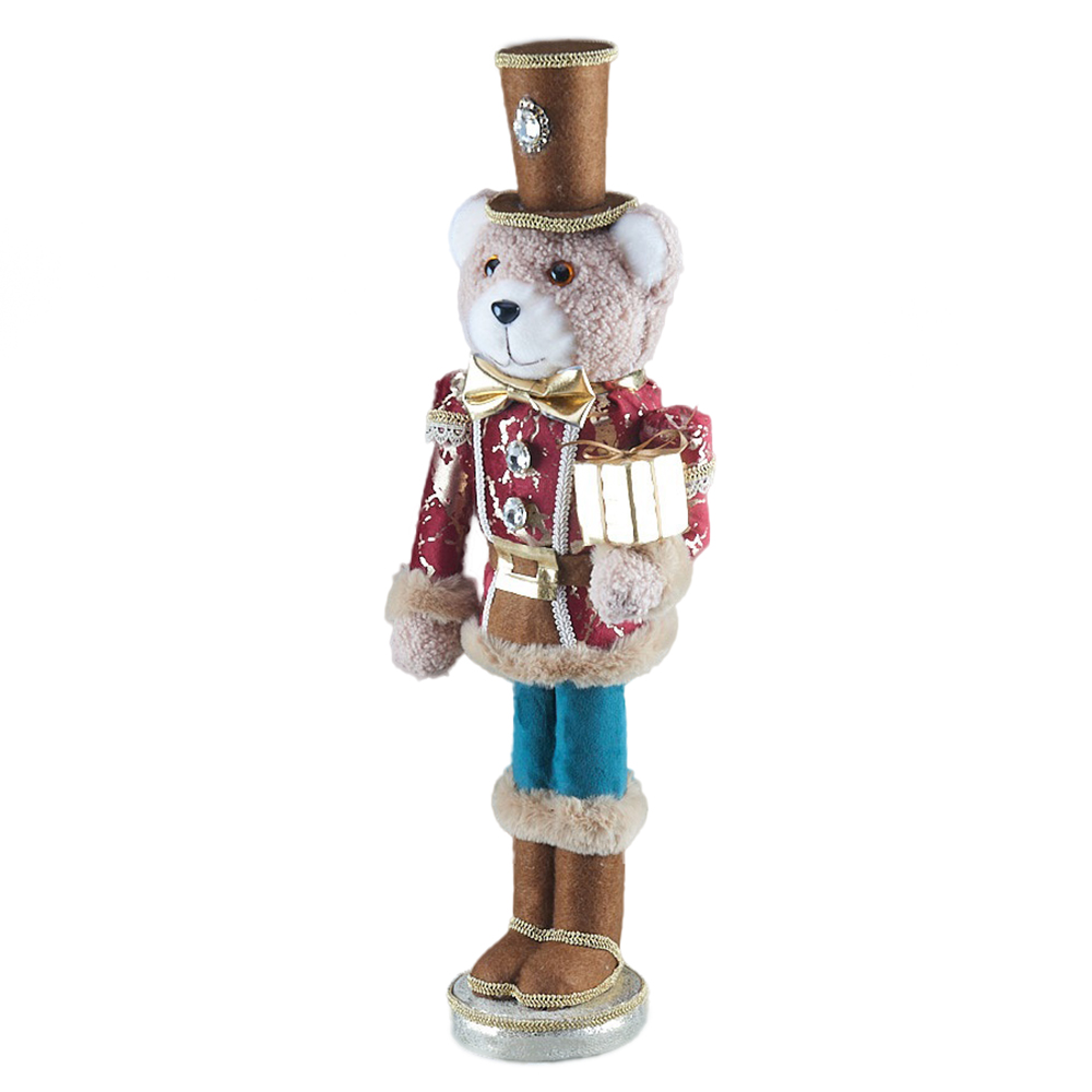 Фигура декоративная Мишка-барабанщик 17х13х53 см бордо/золото