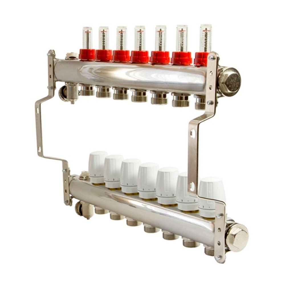 Коллекторная группа 1"х3/4'' евроконус 7 выходов c расходомерами VRT