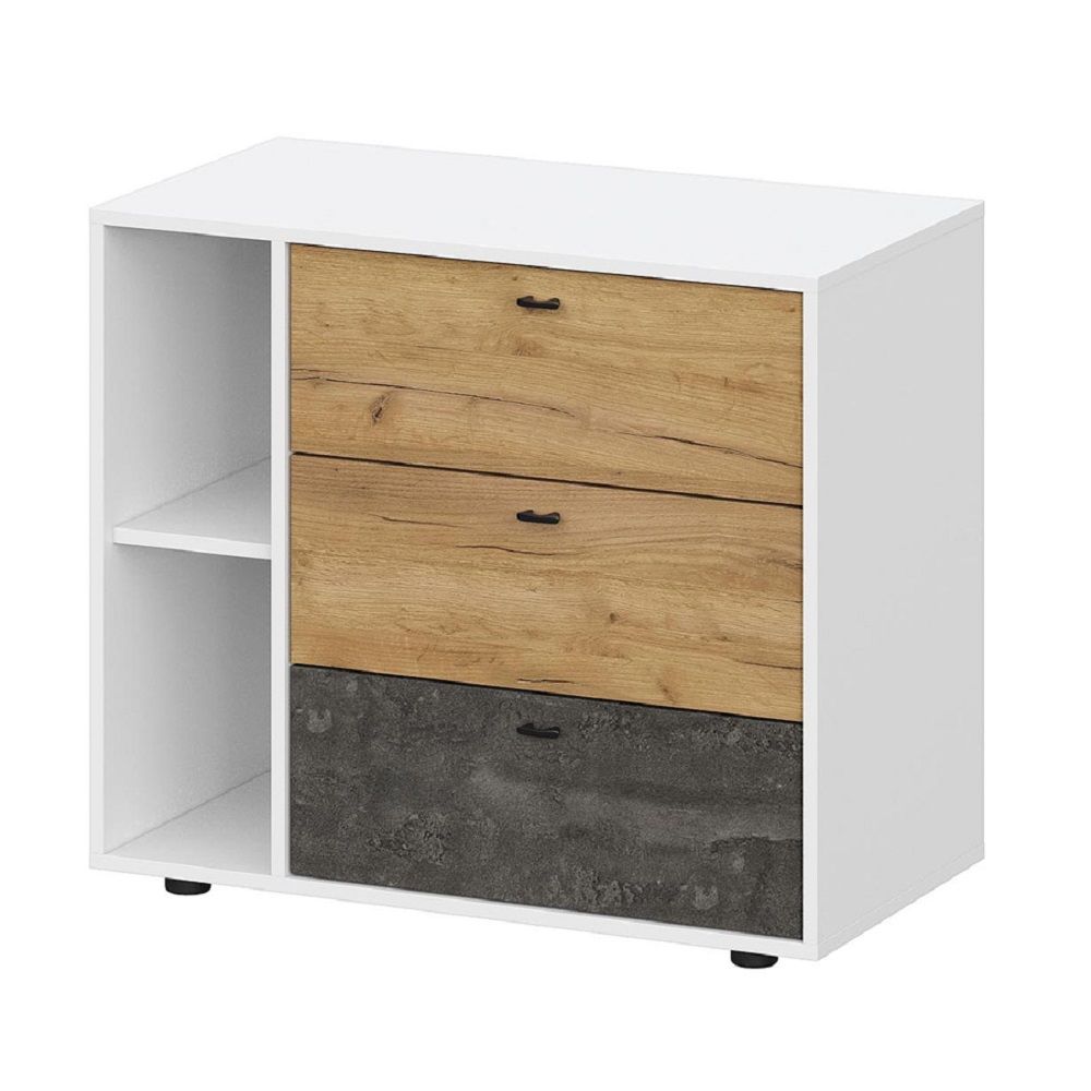 Комод Анри 853х731х442 мм 3 ящика белый текстурный/Дуб Золотой/Железный Камень