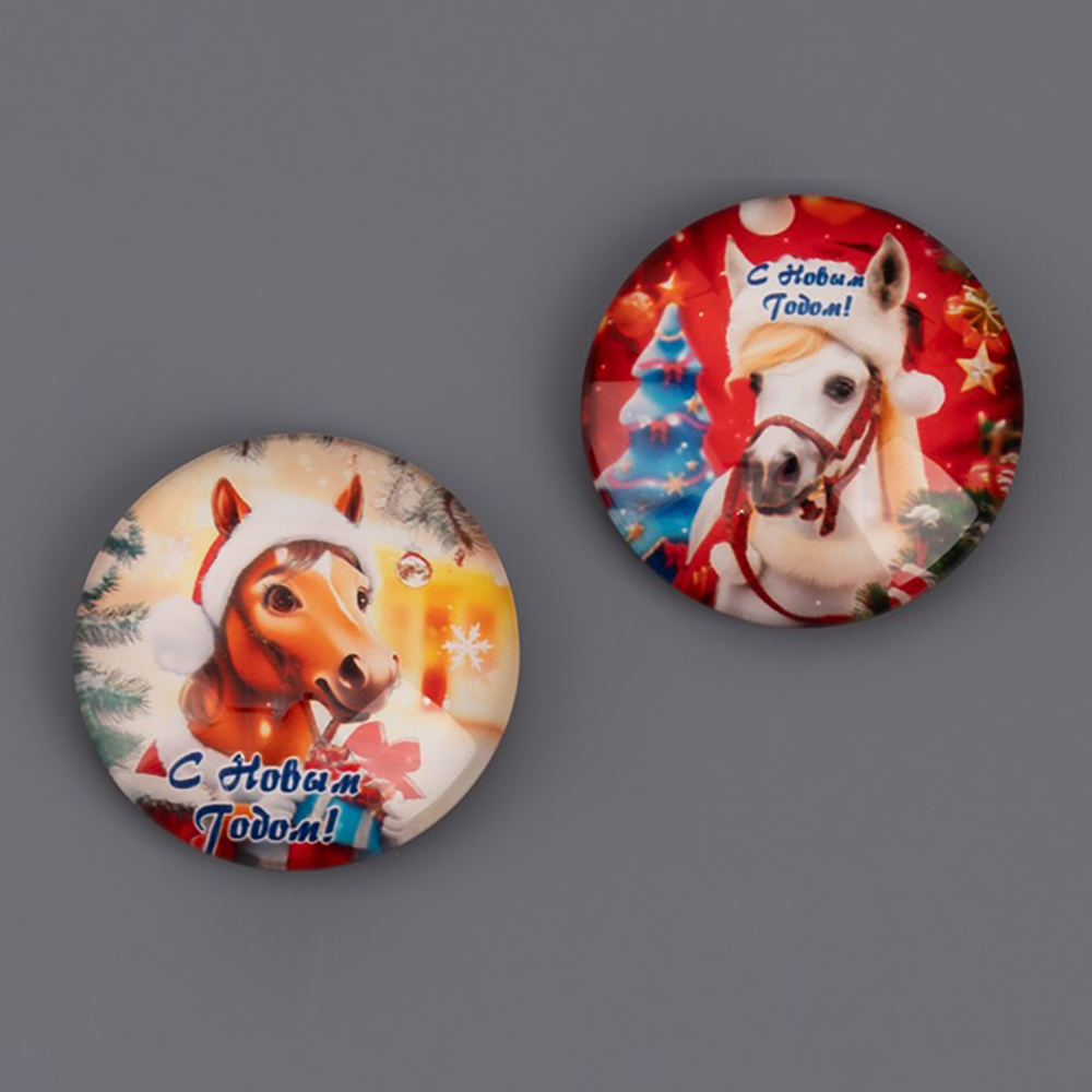 Магнит новогодний Лошадка d3,5 см микс 2024-8181