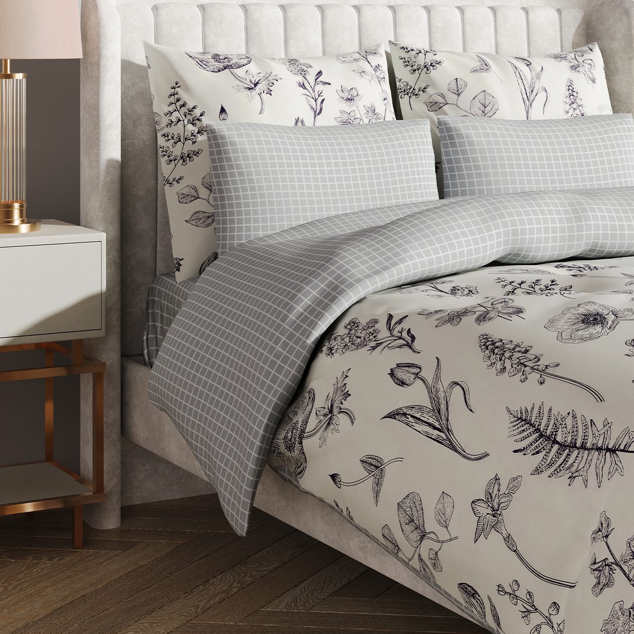 Белье постельное евро сатин Ecotex Гармоника Французский сад 70х70 см-2 50х70 см-2