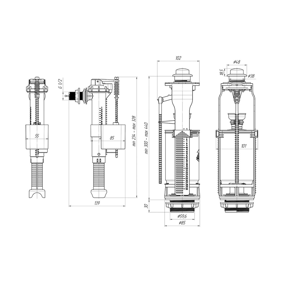 Арматура к смывному бачку 1 режим боковая подводка АНИпласт WC8010C
