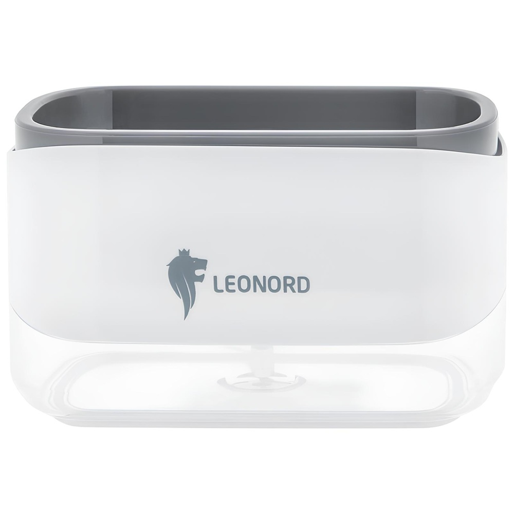 Дозатор для моющего средства Leonord Sauber бело-серый пластик с держателем для губки