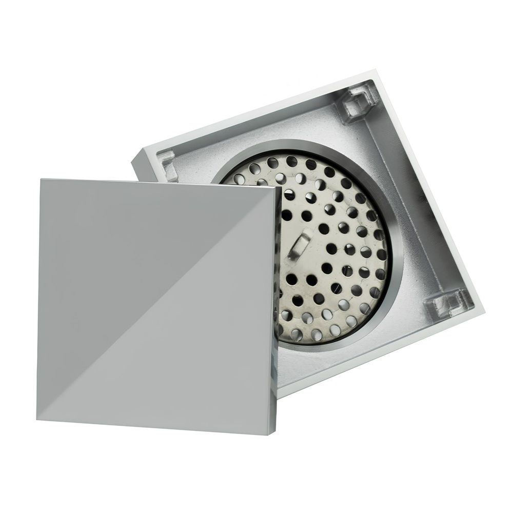 Трап вертик спуск 50 мм латунный хром матовый крышка литая 100х100 мм