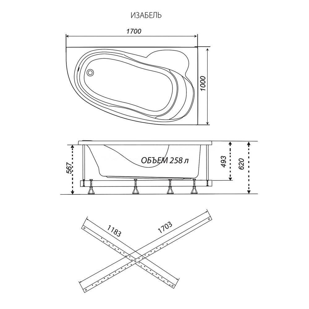 Ванна акриловая Triton Изабель левая 170х100 см