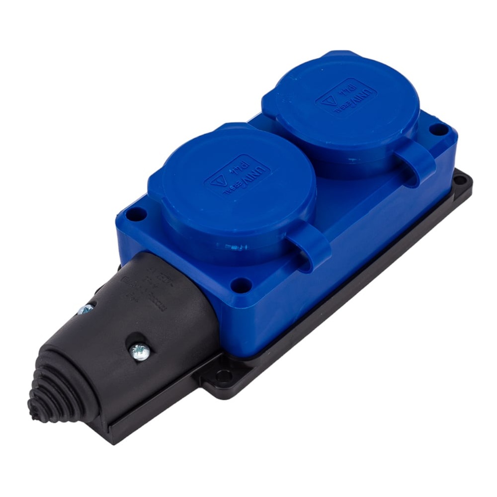 Колодка 2 гнезда с заглушками с/з 16А 250В IP44 UNIVersal синяя