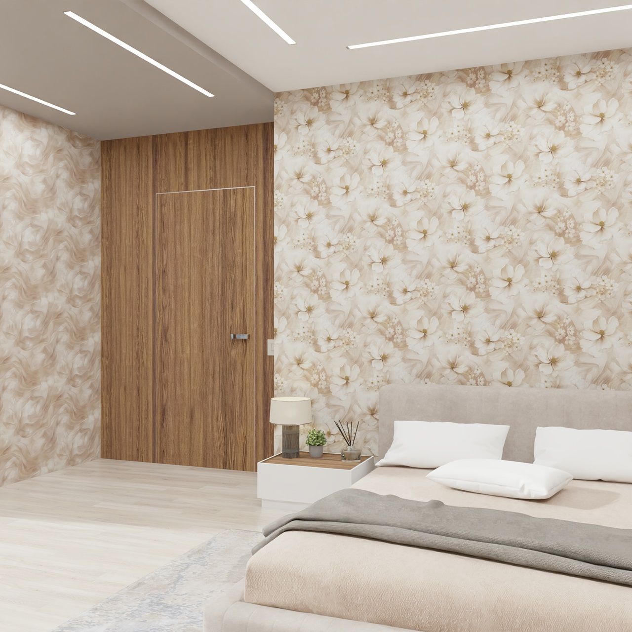 Обои BelVinil Апрель 10-1053-61 бежевые цветы средние 1,06х10,05 м