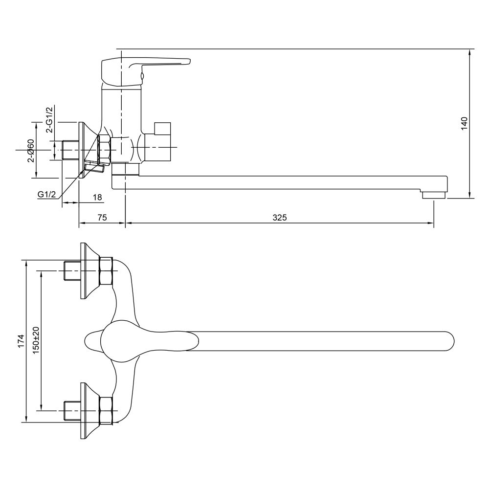 Смеситель для ванны Juguni 0402.601 однорычажный длинный излив