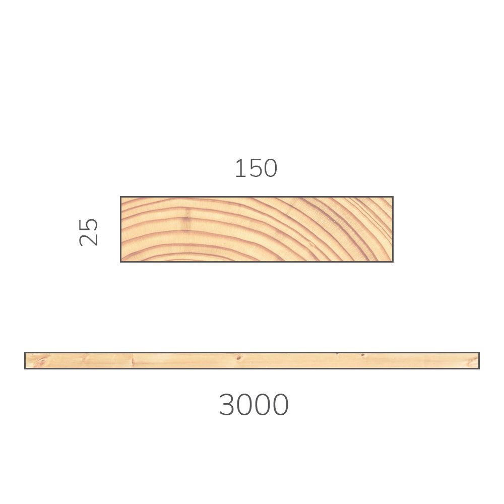 Доска обрезная 25х150х3000 мм хвоя