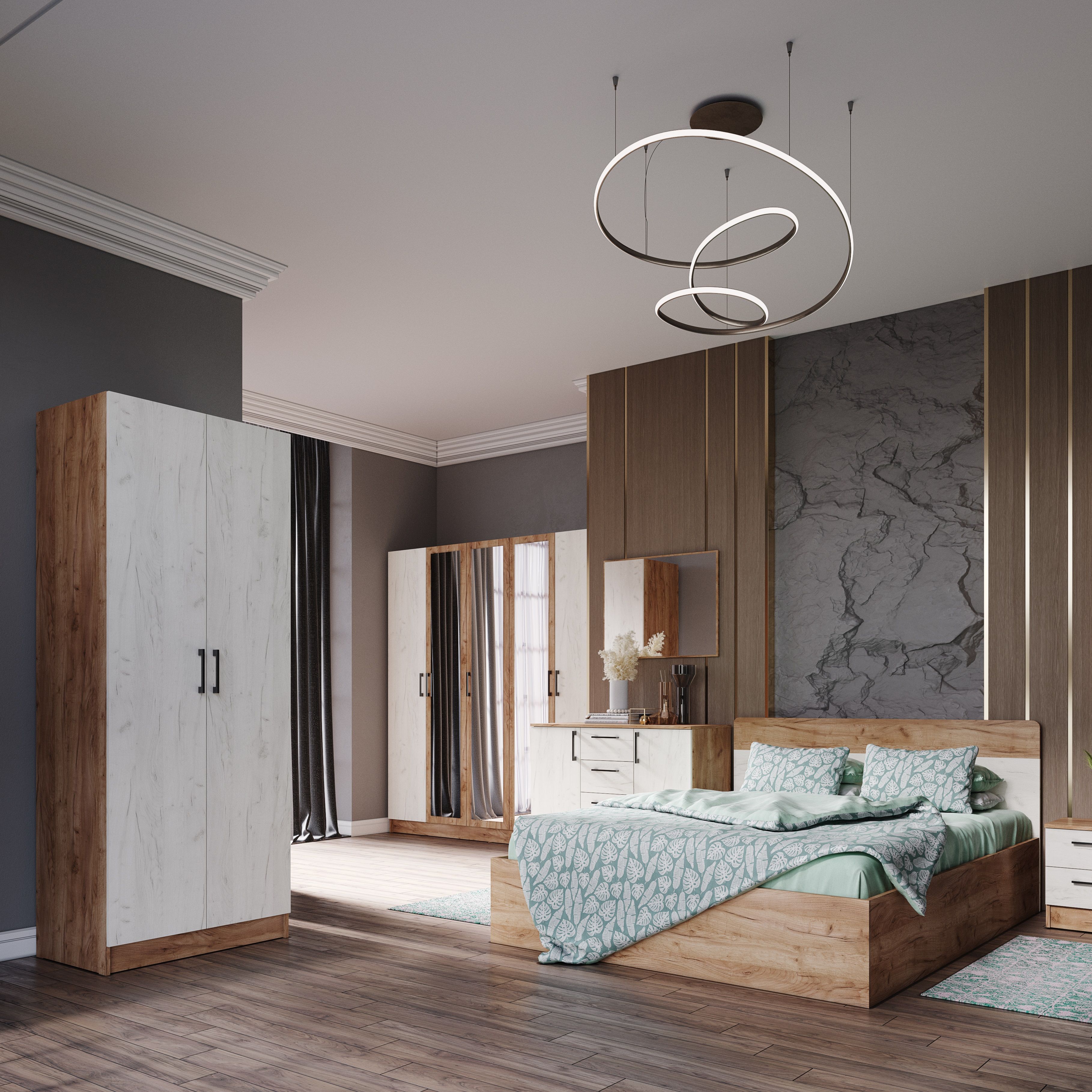 Шкаф двухдверный Вегас 800х2200х520 мм Дуб крафт табачный/Дуб крафт белый