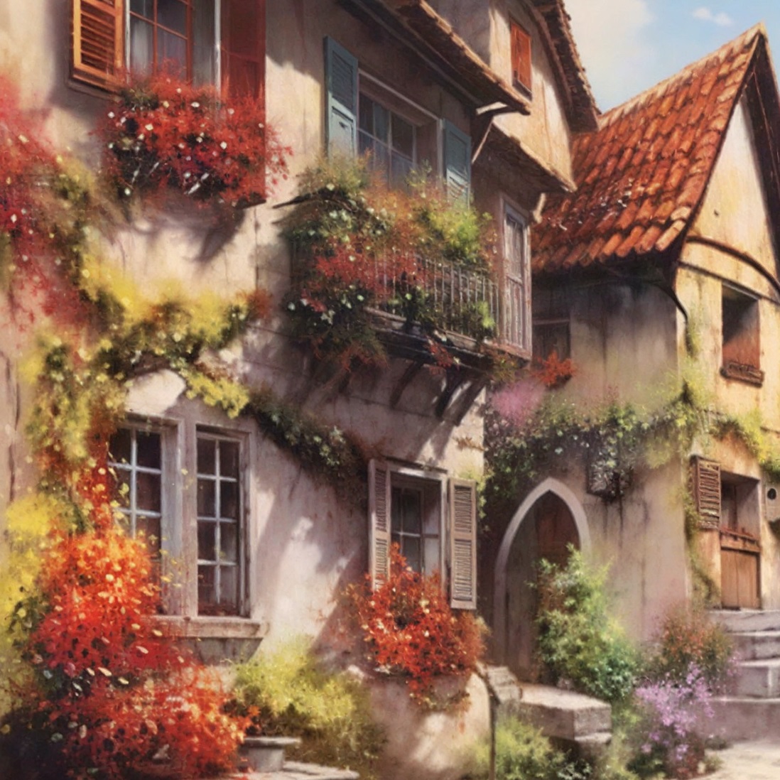 Картина интерьерная со смолой Старинная улица 70х50 см 2025-0402