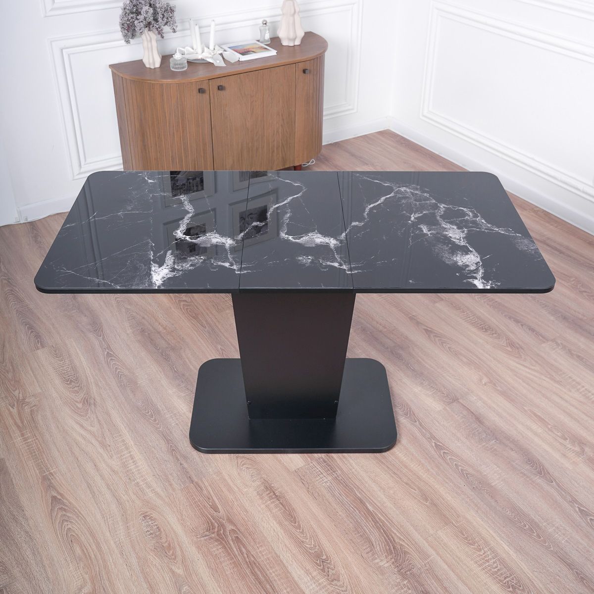 Стол раздвижной Грант 1100/1400х700х750 мм Черный, ЛДСП/Стекло ТМ58