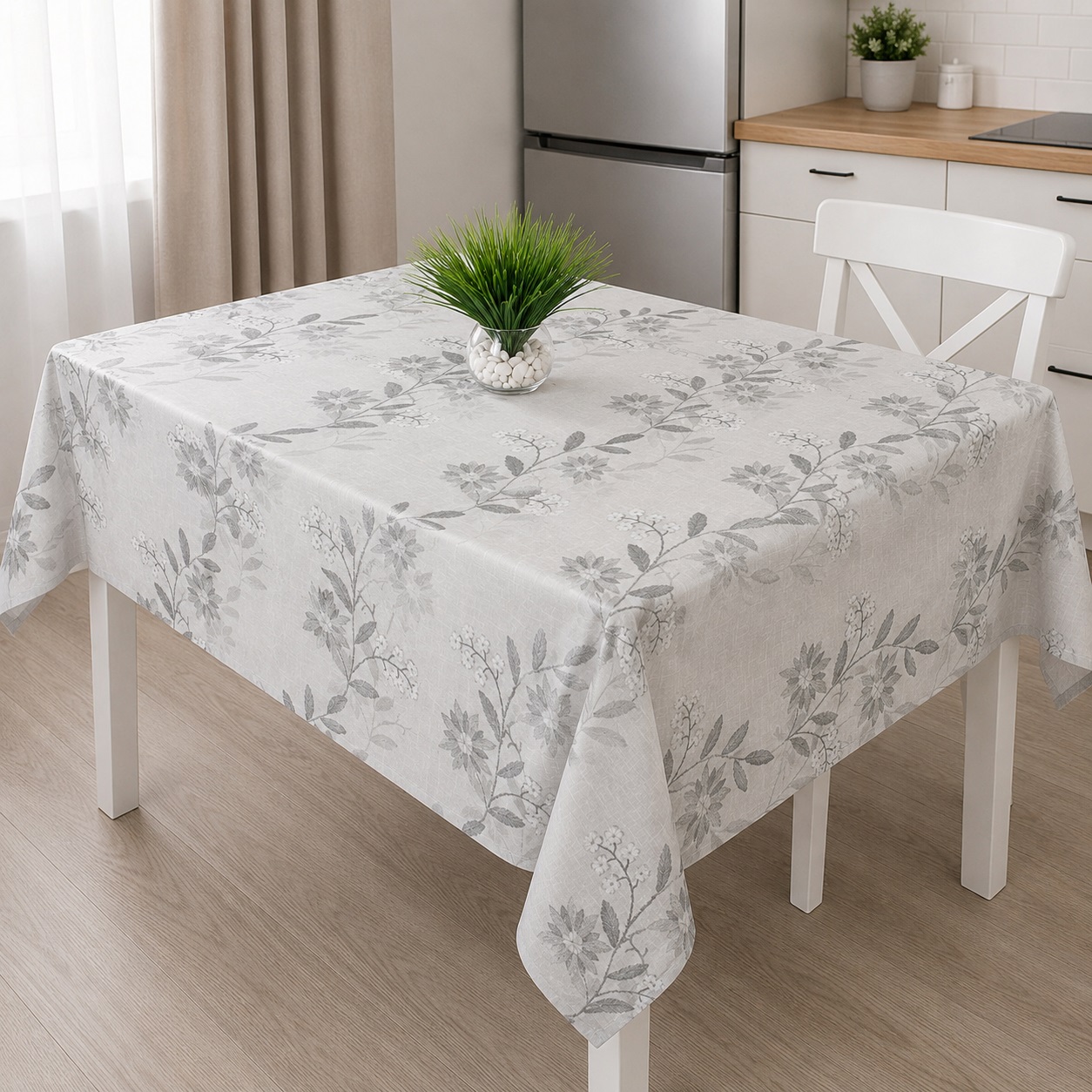 Клеенка ПВХ на тканевой основе Аурум Колор Серебряные цветы JR81948-5 1,37 м